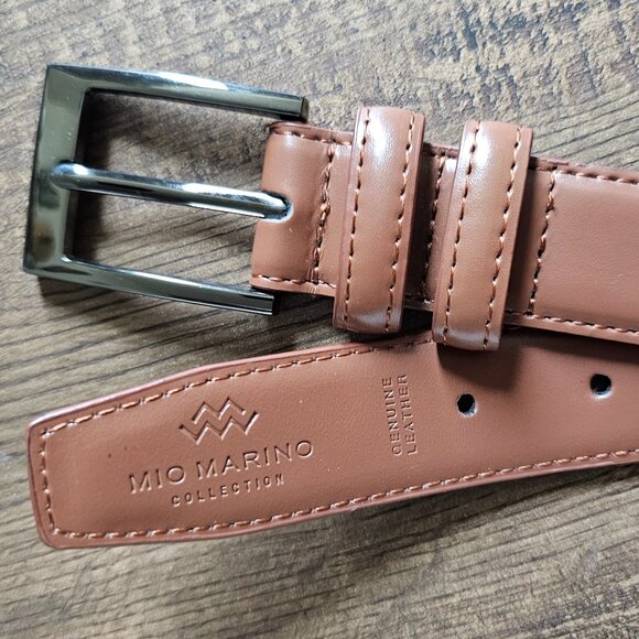 Mio Marino Genuine Leather Dual Loop Single Prong Belt, 32”, Brown - Picture 3 of 5
